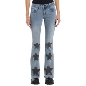 Hot Topic Size 11 Light Indigo Star Patches Flare Denim Jeans Punk Indie Sleaze